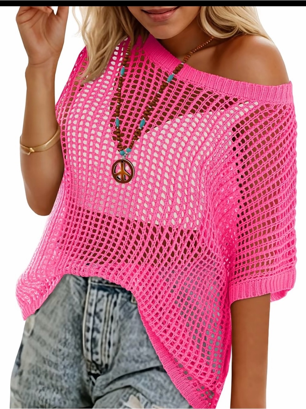 Imily Bela  Crochet Knit Sweater Cover Up Pink New  Women’s Size Small Boho